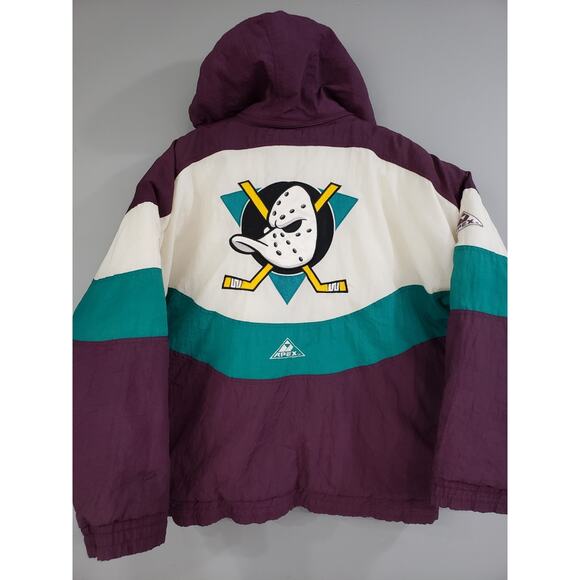 Vintage 90s NHL Hockey Anaheim Mighty Ducks Apex Full Zip Hood Jacket Large
